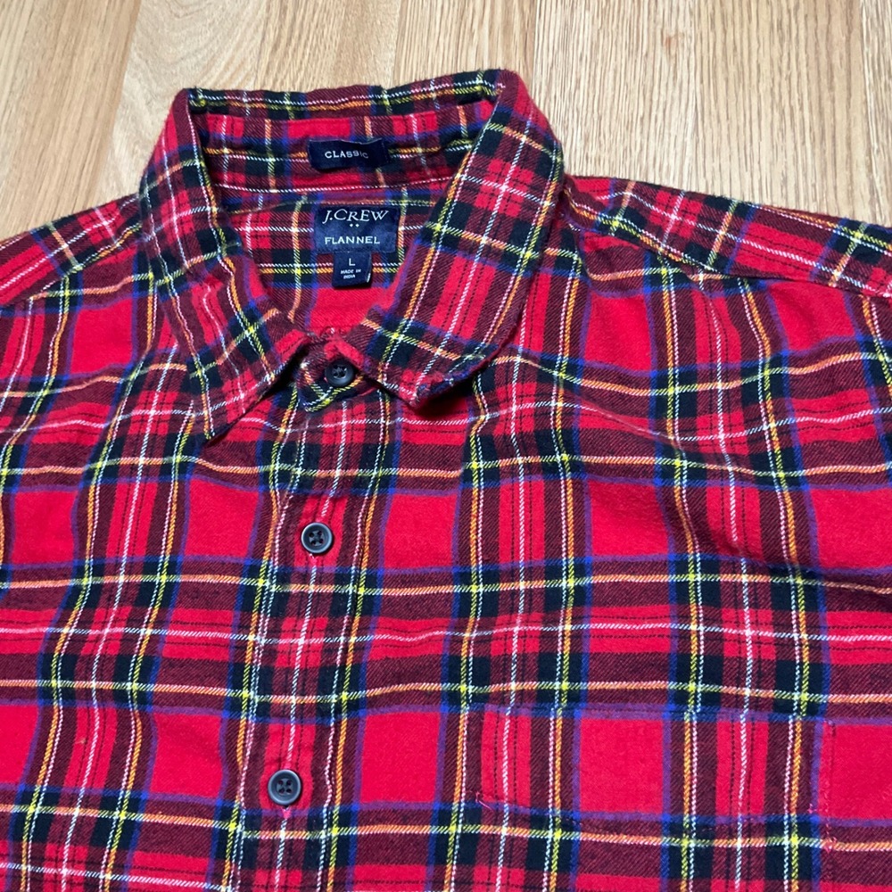 J.Crew Mens Flannel Shirt Large Red Plaid Classic Fit Long Sleeve Cotton 0314